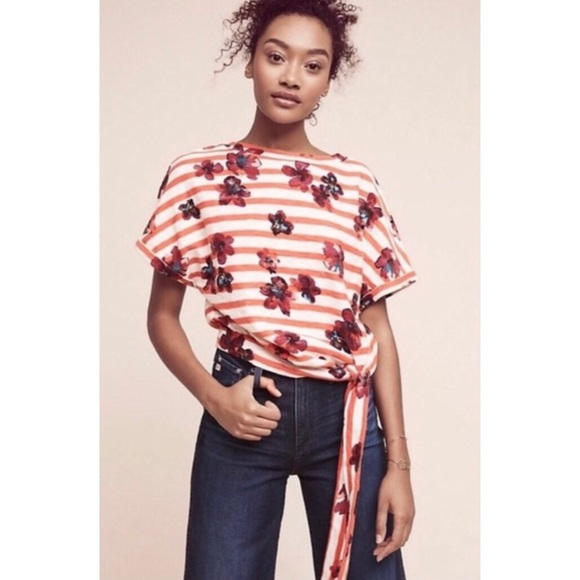 Anthropologie Tops - Anthropologie Striped Floral Tie Top - Small